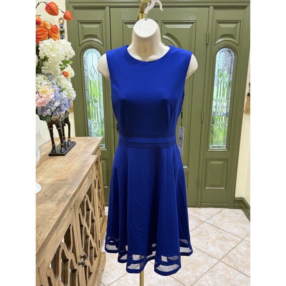NWT Calvin Klein A-Line Mesh Dress – Blue – Size 8